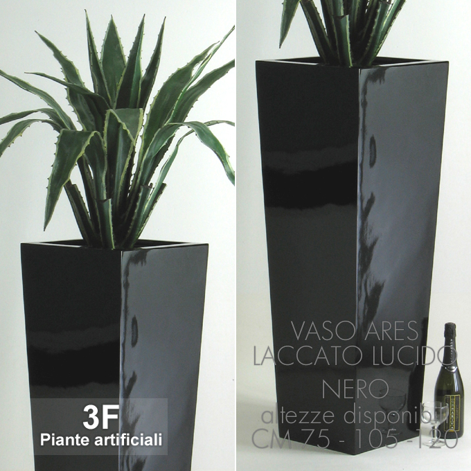 3F Piante Artificiali - V - VASO ARES LACCATO LUCIDO NERO - CM 34 X 34 h.  75 - 3F Piante Artificiali