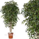 FICUS MINI MEDIUM VERDE (65)-Piante artificiali, Ficus Benjamin artificiale, pianta semi naturale, tronco naturale