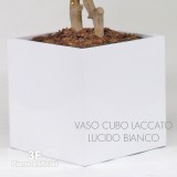 VASO CUBO LACCATO LUCIDO BIANCO-vaso laccato piante artificiali per arredamento